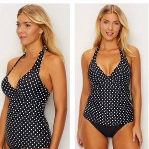 Sunsets Black Dot Muse Underwire Halter Tankini Top in Polka-Dot Print